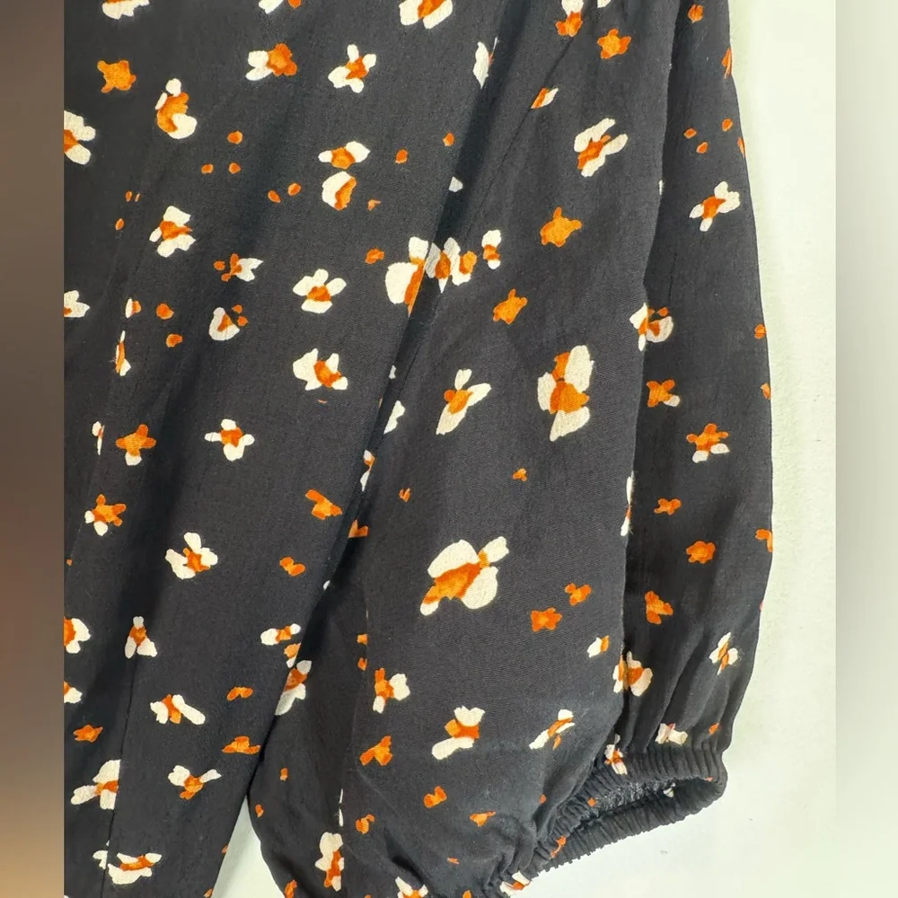 Sanctuary Size 8 Black Floral Sweetheart Puff Sleeve Tie Waist Midi Dress - Picture 4 of 6
